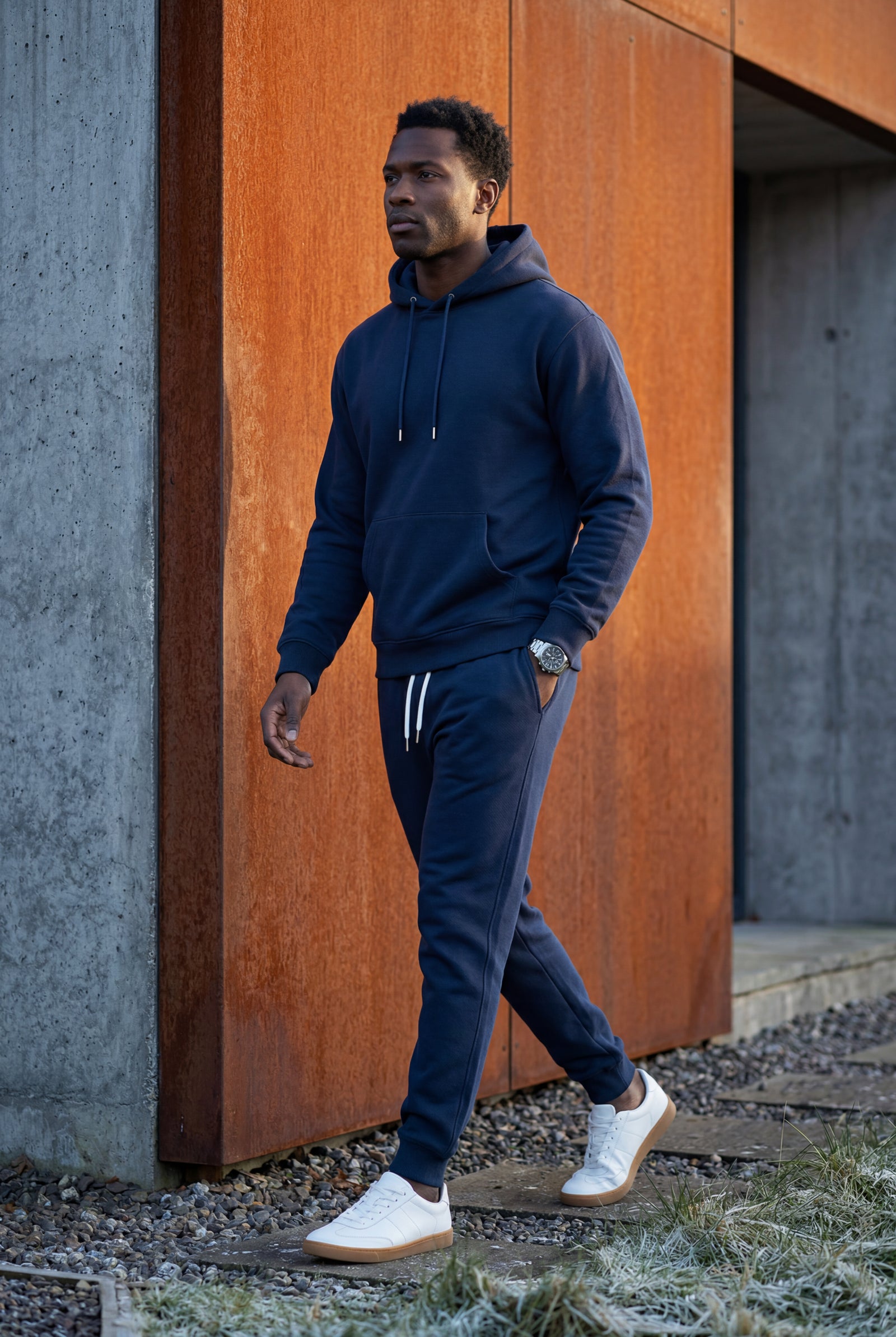 Navy Blue Men's Relaxed Pullover Hoodie and Jogger Set - Hoodie jogger set - Photo 17