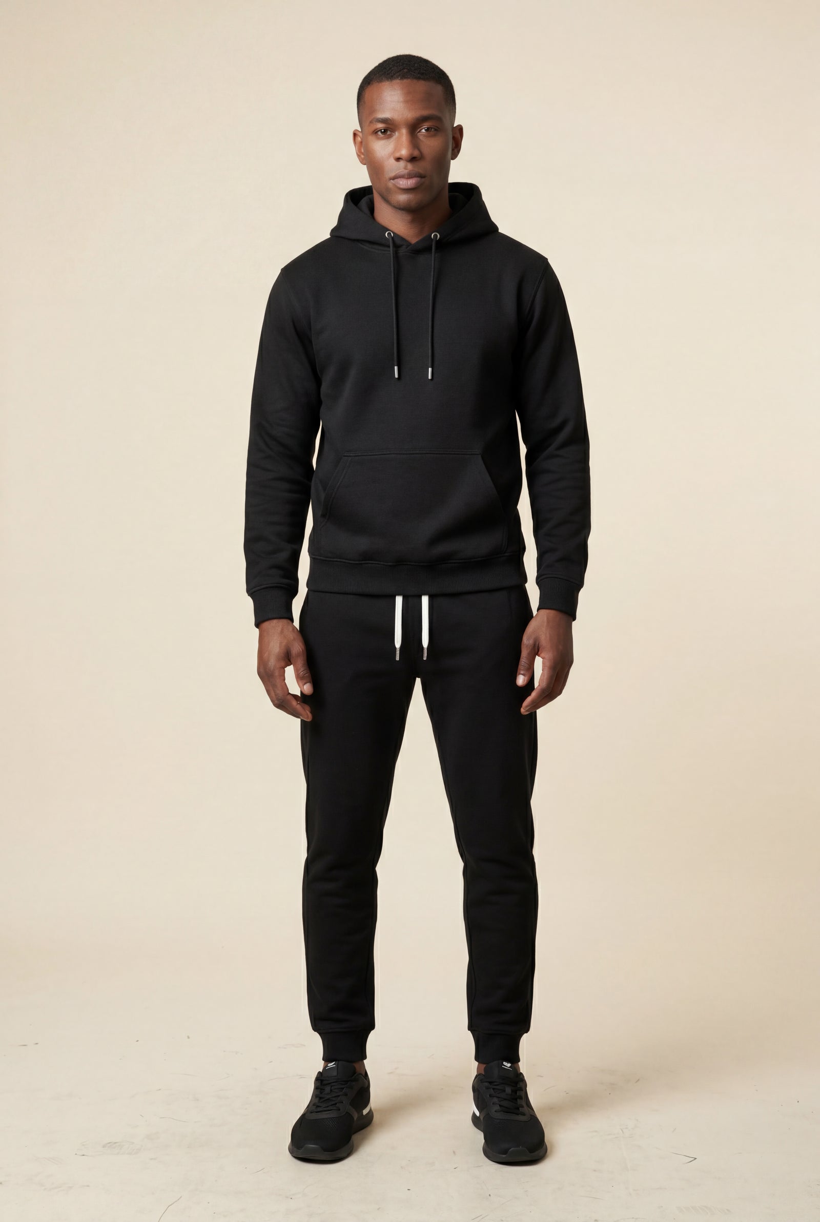 Black Men's Relaxed Pullover Hoodie and Jogger Set - Hoodie jogger set - Photo 2