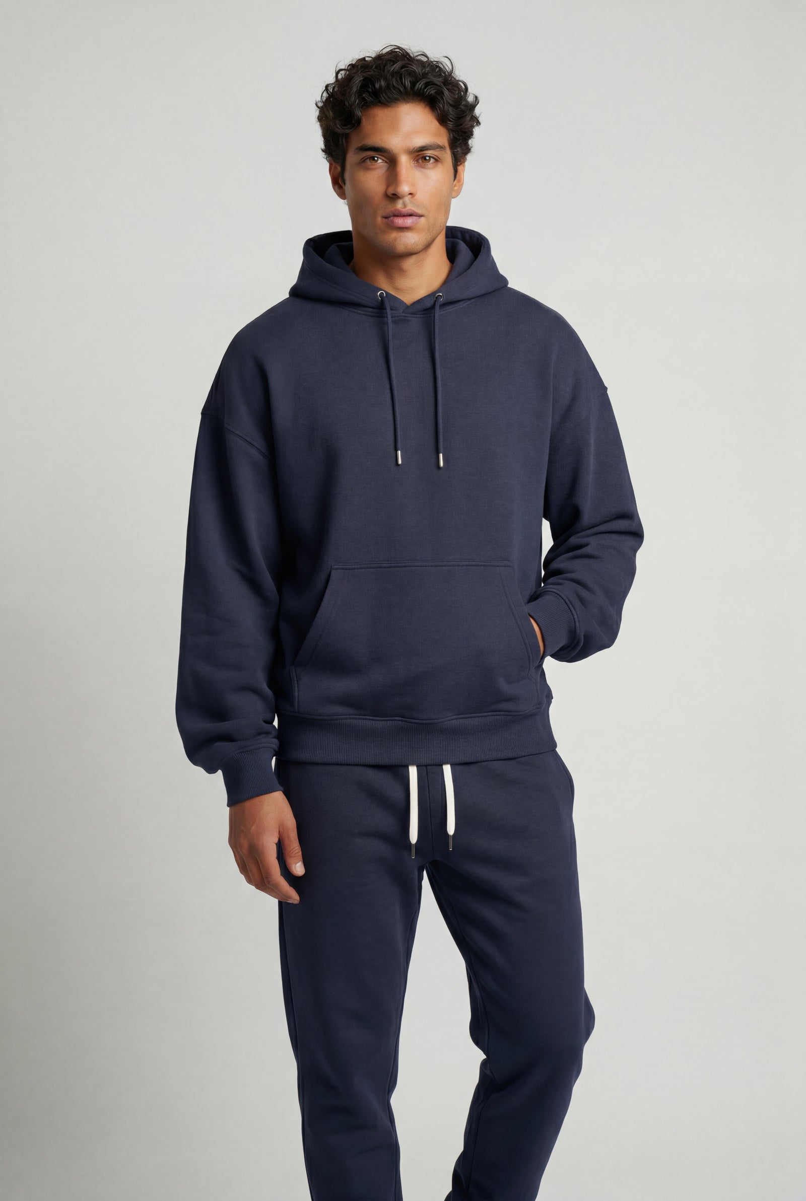 Navy Blue Men's Relaxed Pullover Hoodie and Jogger Set - Hoodie jogger set - Photo 3