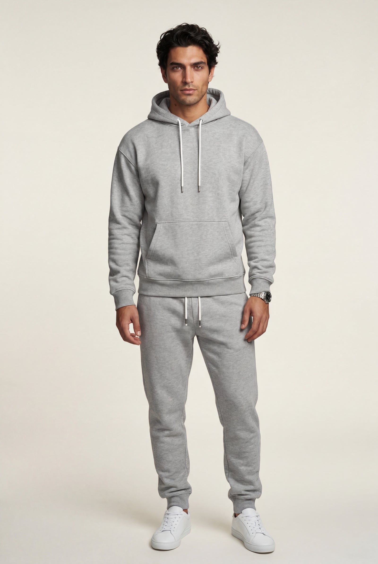 Light Gray Men's Relaxed Pullover Hoodie and Jogger Set - Hoodie jogger set - Photo 5