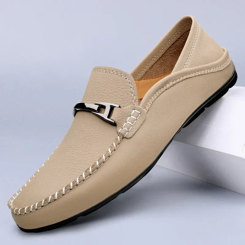 Khaki Metal Bit Detail Driving Loafers with Contrast Stitching - Photo 8