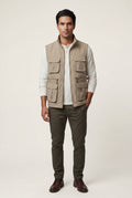 Khaki Multi-pocket Stand Collar Utility Vest - Vests - Photo 1