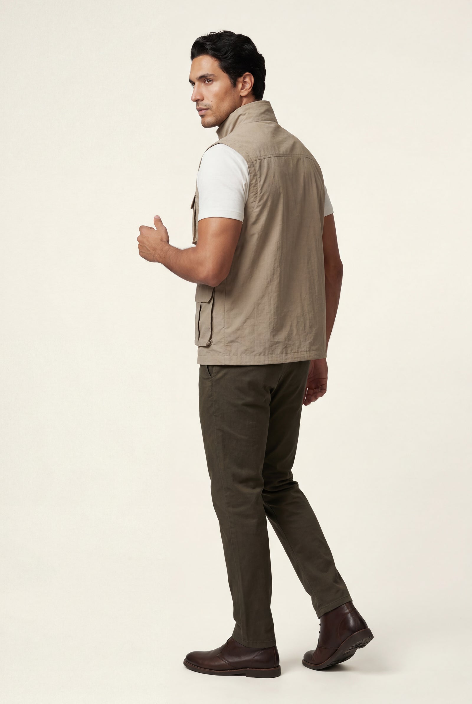 Khaki Multi-pocket Stand Collar Utility Vest - Vests - Photo 2