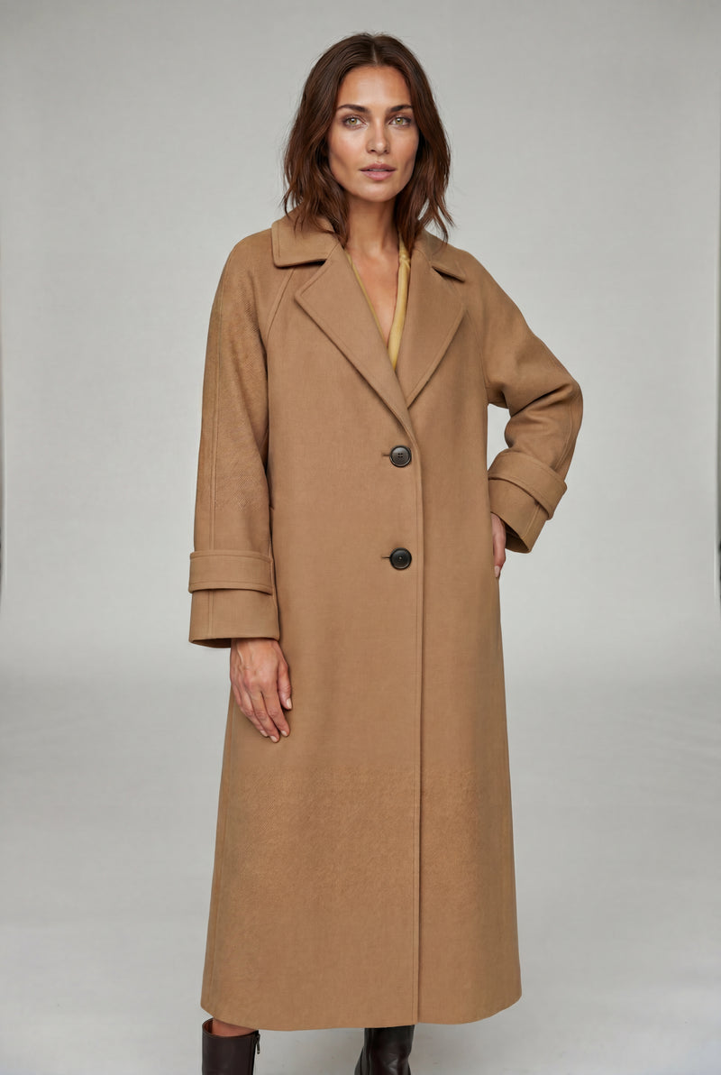 Khaki Notched Lapel Full-length Tailored Coat - Photo 1