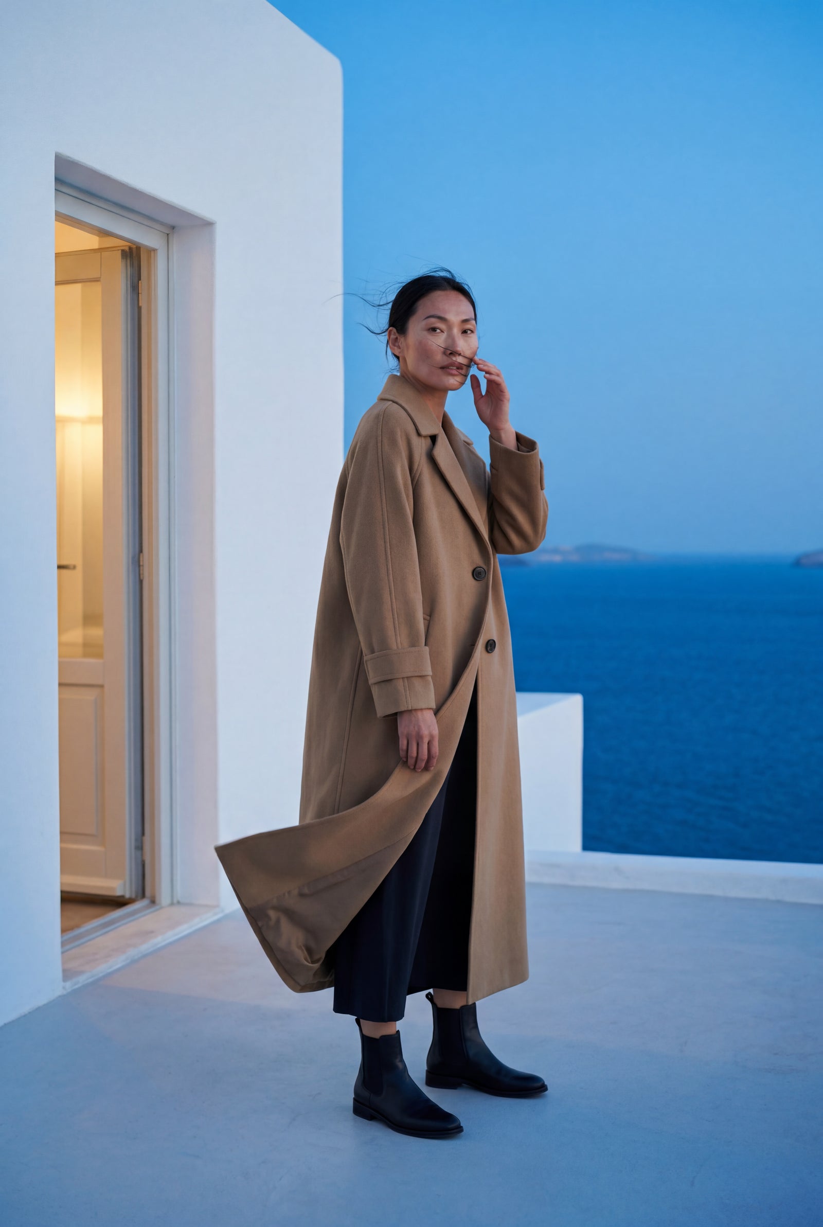 Khaki Notched Lapel Full-length Tailored Coat - Photo 8