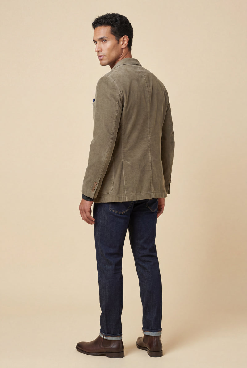 Khaki Olive Green Tailored Single-breasted Blazer - Cotton blazers - Photo 2