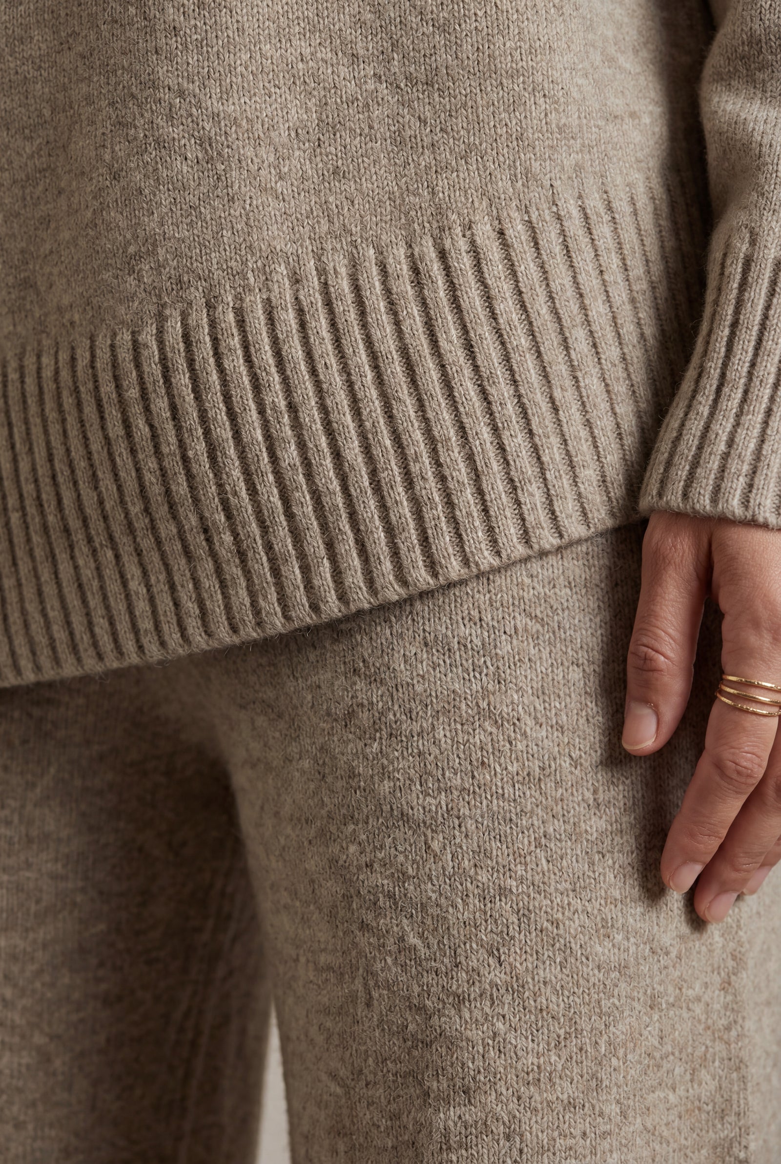 Khaki Oversized Turtleneck Relaxed Lounge Set with Wide-leg Pants - Photo 6