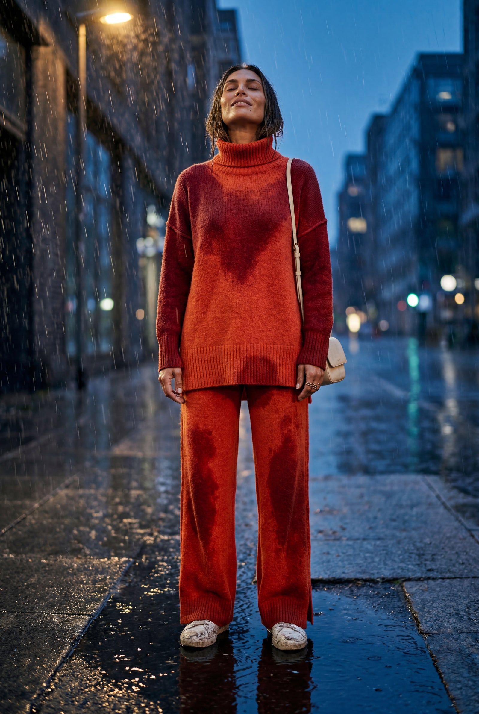 Red Oversized Turtleneck Relaxed Lounge Set with Wide-leg Pants - Photo 9