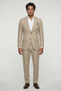 Khaki Pastel Slim Fit Two-piece Suit with Notched Lapel - Two-piece suits - Photo 9