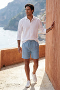 Light Blue Relaxed Fit Drawstring Above Knee Shorts - Relaxed fit shorts - Photo 11
