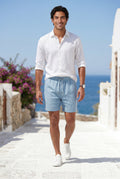 Light Blue Relaxed Fit Drawstring Above Knee Shorts - Relaxed fit shorts - Photo 14