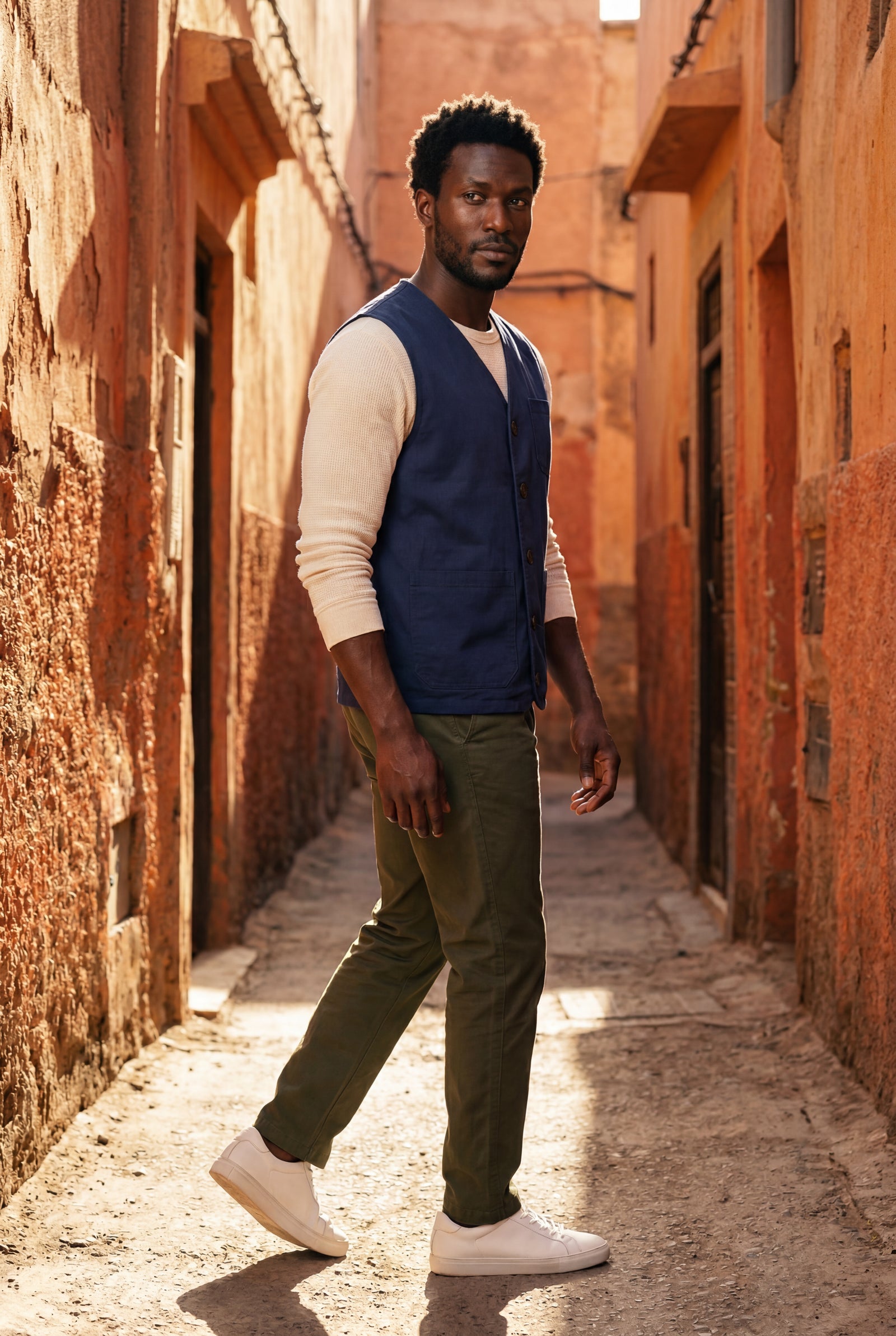 Navy Blue Relaxed Fit Utility Vest with Functional Pockets - Cotton vests - Photo 11