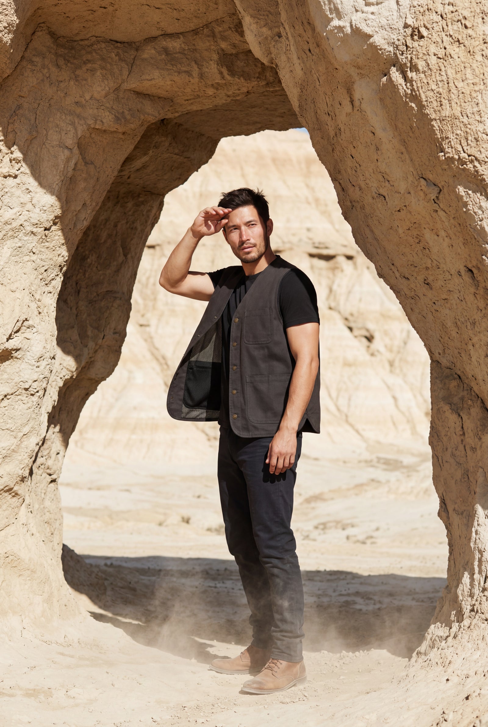 Black Relaxed Fit Utility Vest with Functional Pockets - Cotton vests - Photo 12