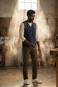 Navy Blue Relaxed Fit Utility Vest with Functional Pockets - Cotton vests - Photo 14