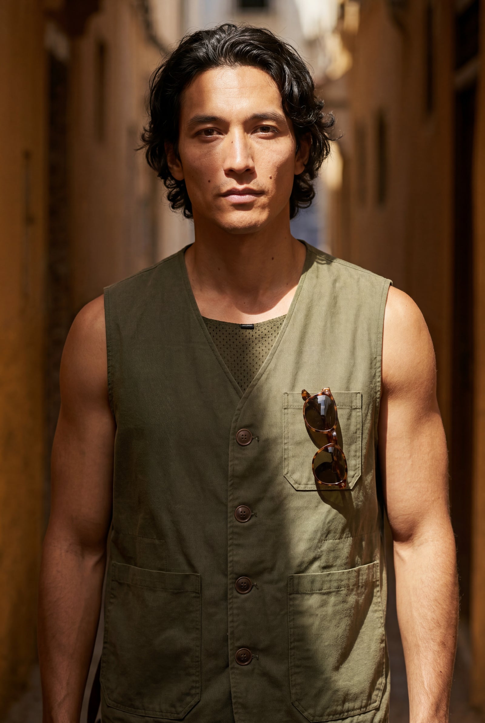 Olive Relaxed Fit Utility Vest with Functional Pockets - Cotton vests - Photo 16