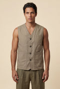 Khaki Relaxed Fit Utility Vest with Functional Pockets - Cotton vests - Photo 2