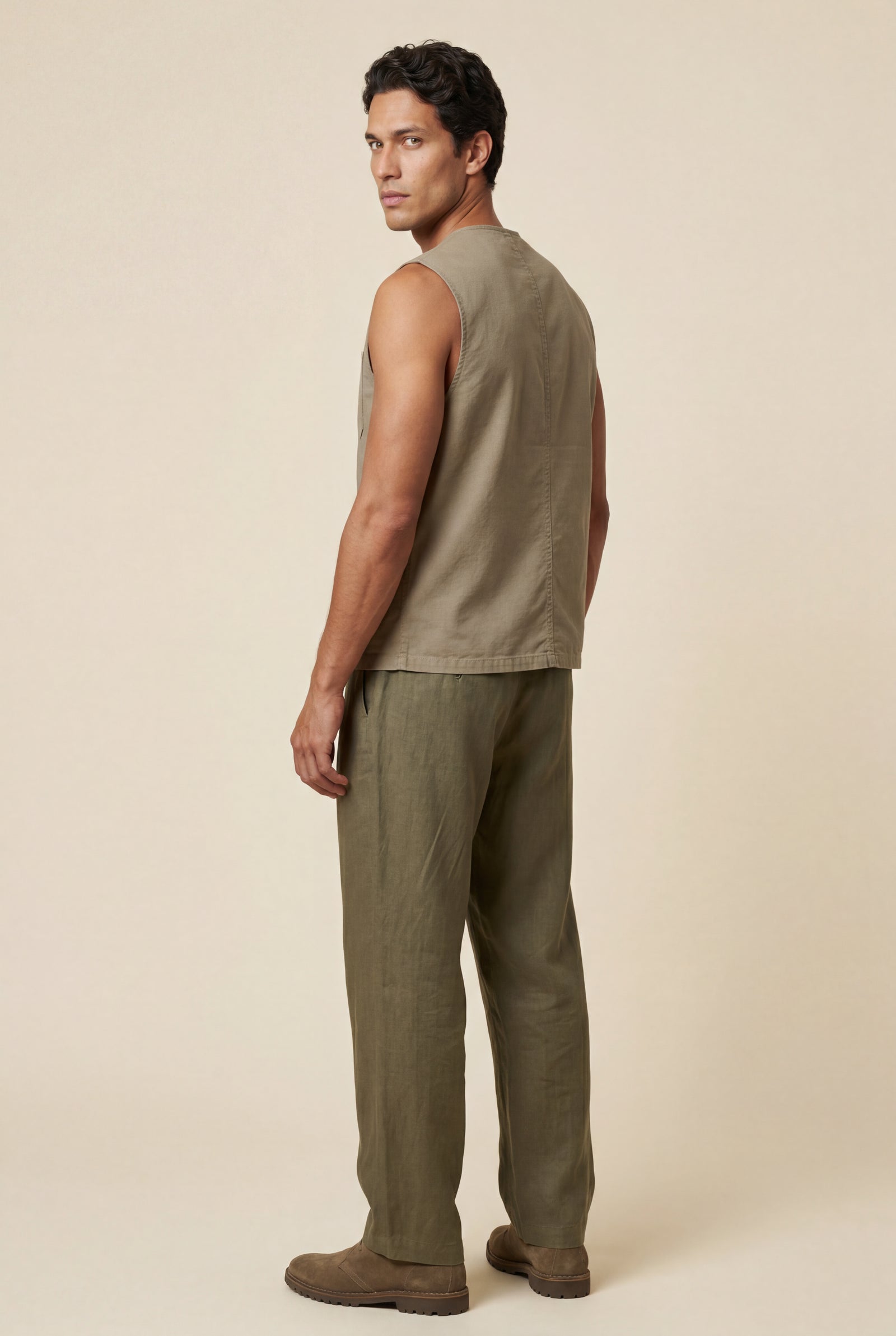 Khaki Relaxed Fit Utility Vest with Functional Pockets - Cotton vests - Photo 3