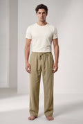 Khaki Relaxed Straight-leg Drawstring Trousers - Relaxed fit trousers - Photo 1