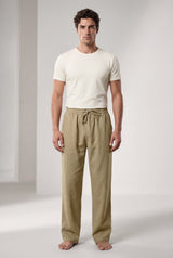 Khaki Relaxed Straight-leg Drawstring Trousers - Relaxed fit trousers - Photo 1
