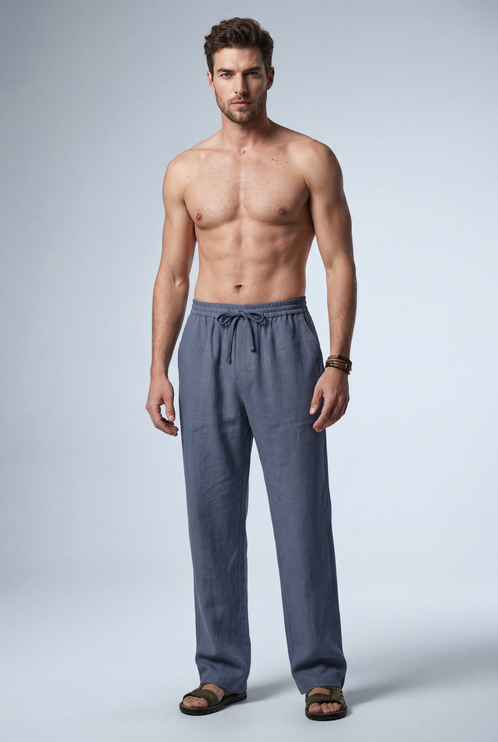 Navy Blue Relaxed Straight-leg Drawstring Trousers - Relaxed fit trousers - Photo 11