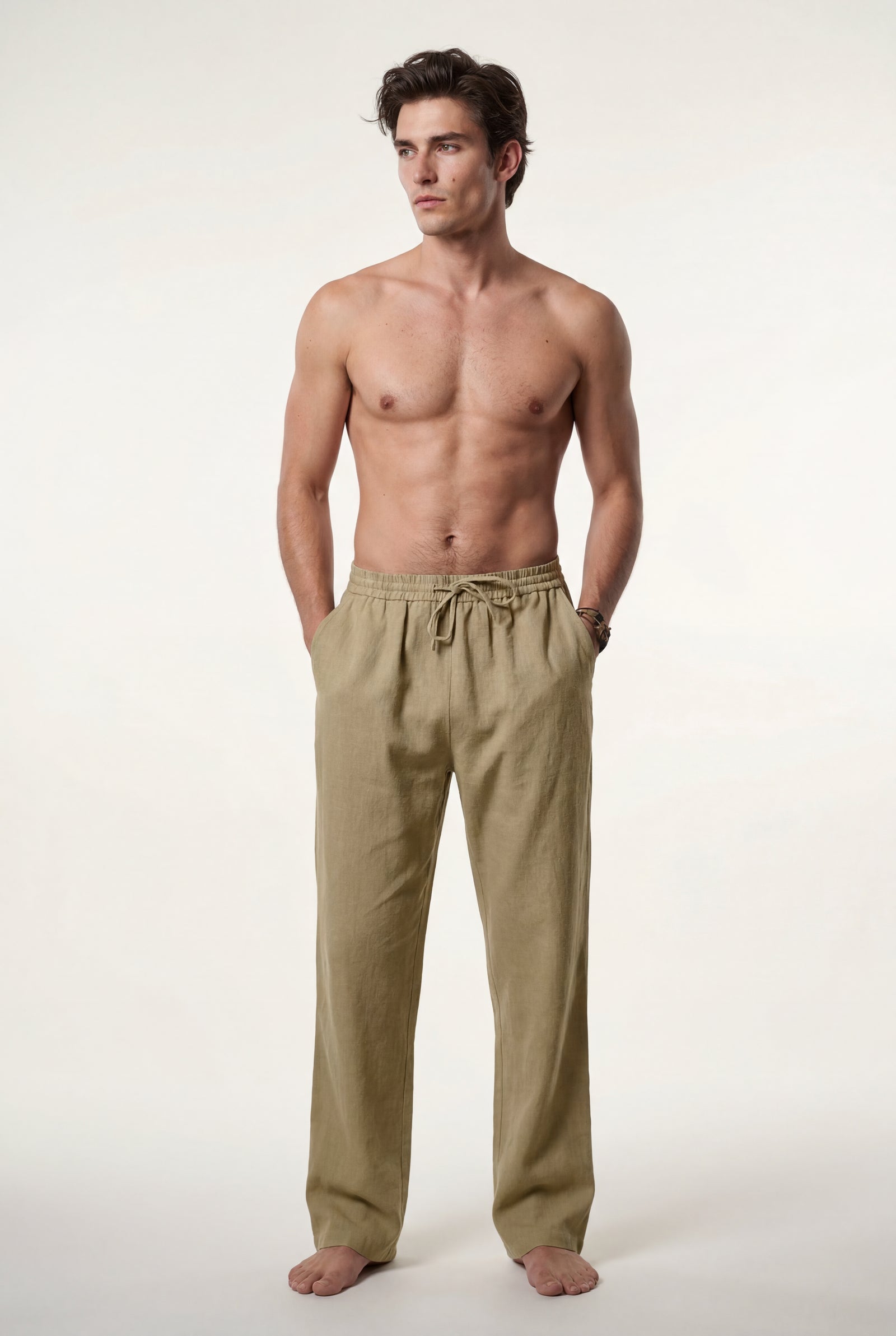 Khaki Relaxed Straight-leg Drawstring Trousers - Relaxed fit trousers - Photo 6