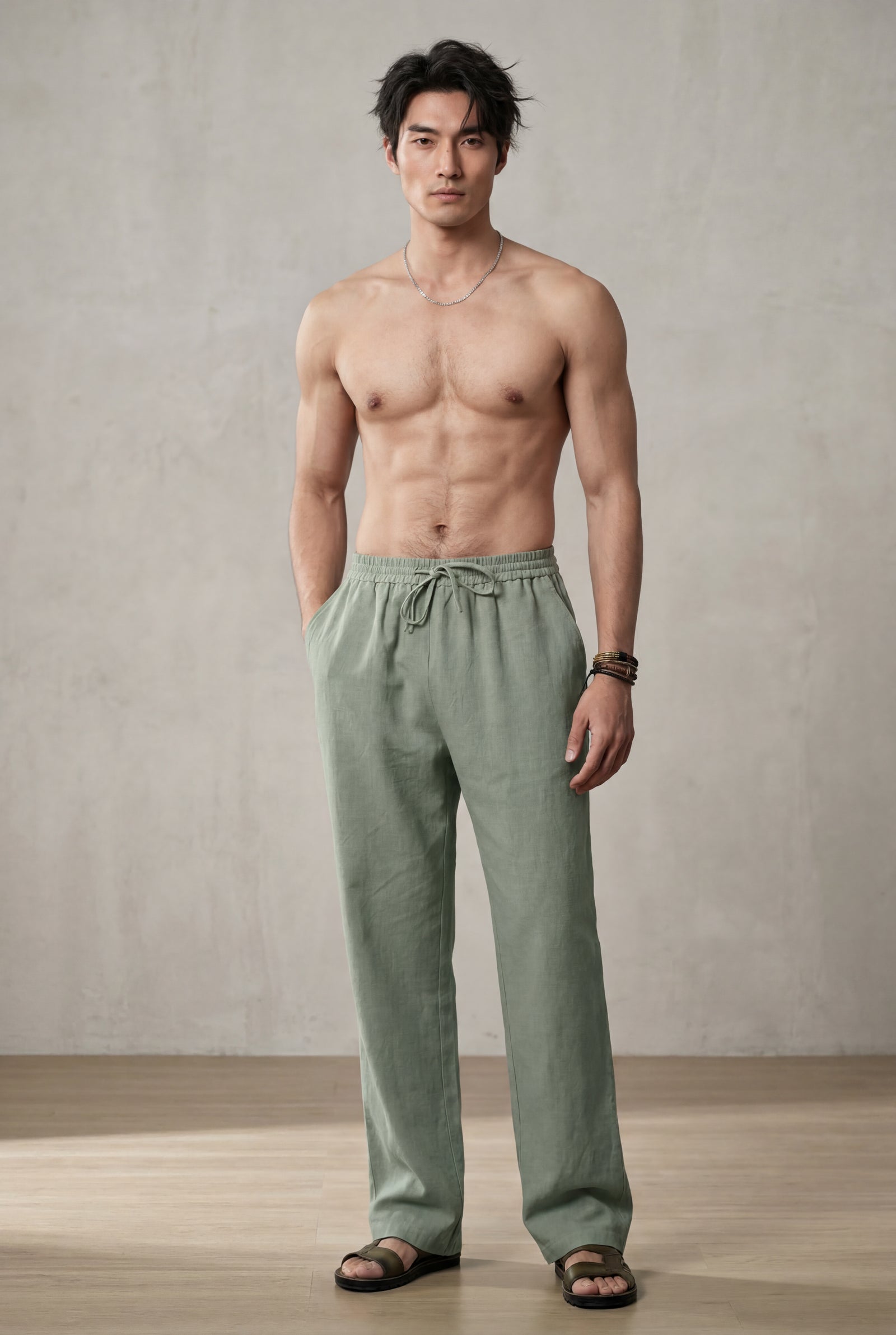 Olive Relaxed Straight-leg Drawstring Trousers - Relaxed fit trousers - Photo 8