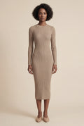 Khaki Ribbed Bodycon Midi Dress with Long Sleeves - Bodycon dress - Photo 10