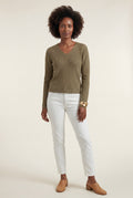 Khaki Ribbed V-neck Long Sleeve Pullover Sweater - V-neck sweater - Photo 27