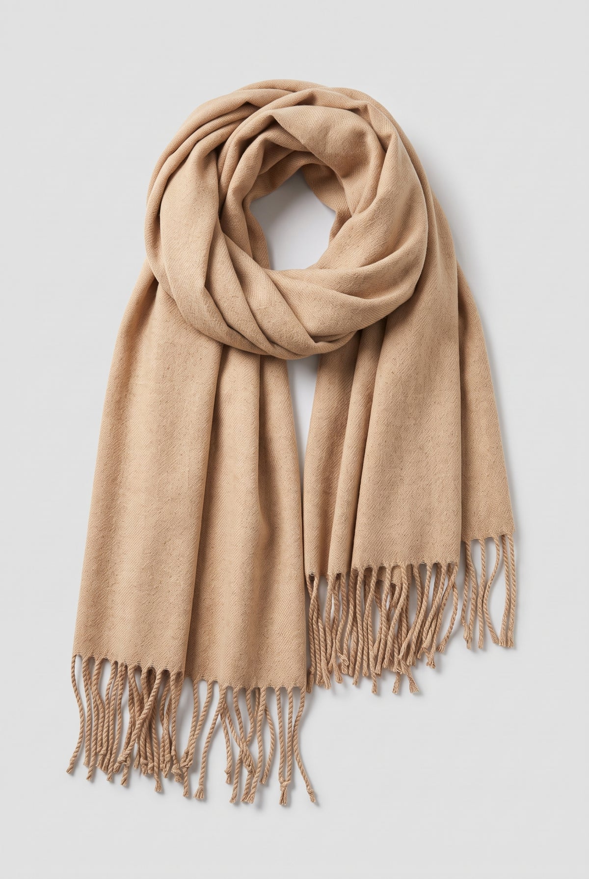 Scarf Tassel Wrap in Khaki — studio front