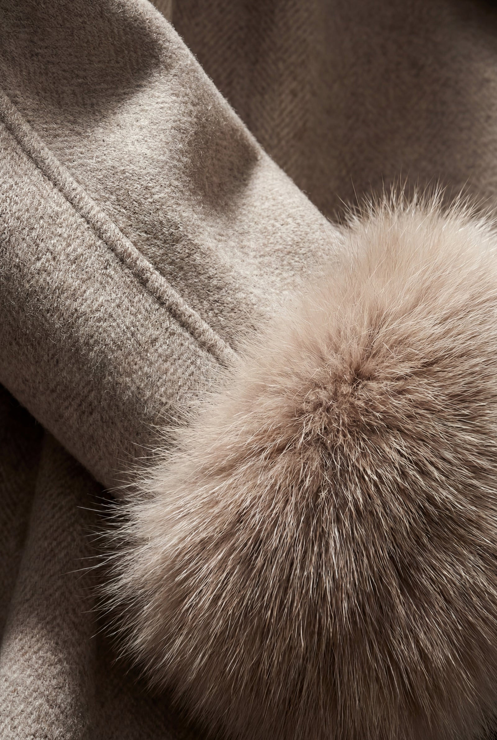 Khaki Shawl Collar Belted Faux Fur Cuff Wrap Coat - Full length coat - Photo 4