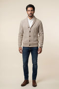Khaki Shawl Collar Cable Button Cardigan - Knit cardigans - Photo 3