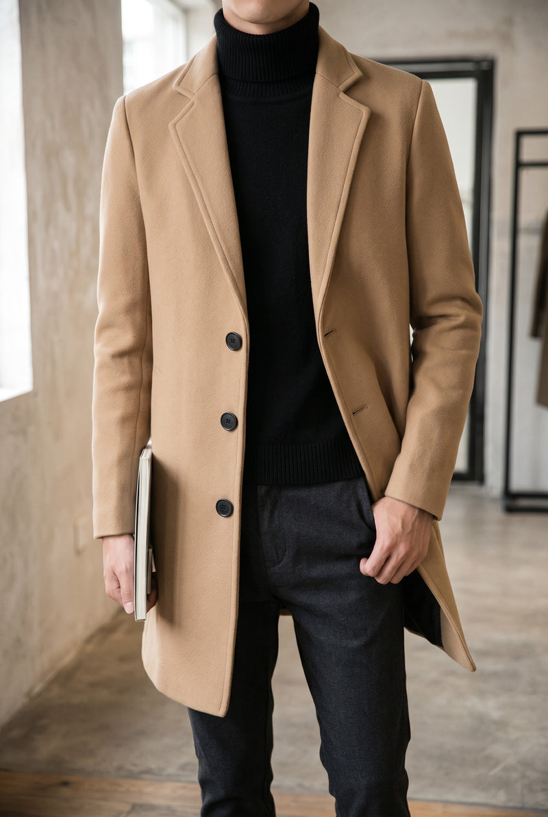 Single-Breasted Cotton Overcoat in Khaki — Stilenza main image