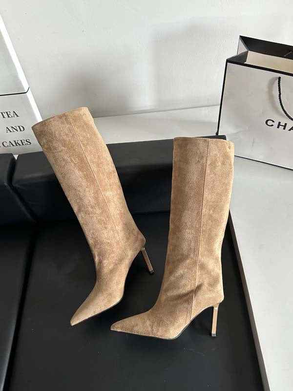 Khaki Sleek Pointed Toe Knee High Stiletto Boots - Knee high boots - Photo 5