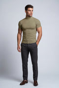 Khaki Slim Fit Short Sleeve Turtleneck Shirt - Turtleneck shirts - Photo 11