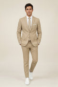 Khaki Slim Tailored Suit with Notch Lapel and Tapered Trousers - Linen suit - Photo 17
