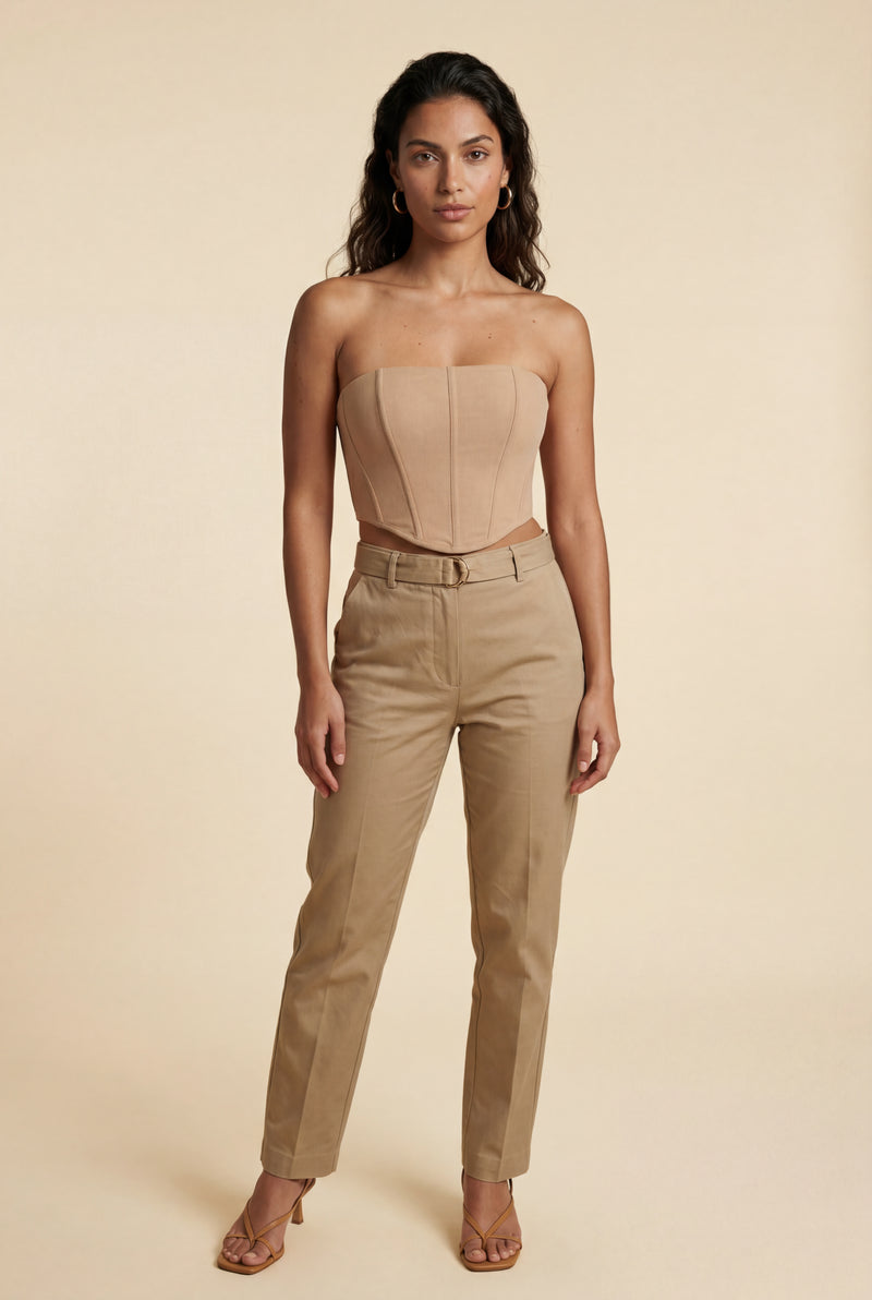 Khaki Strapless Structured Boned Corset Top - Corset tops - Photo 4