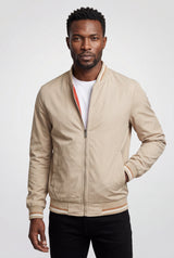 Khaki Striped Ribbed Trim Slim Fit Bomber Jacket - Photo 1