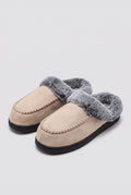 Suede Mule Slippers in Khaki — studio front