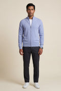 Blue Textured Stand Collar Full Zip Knitted Cardigan - Photo 10