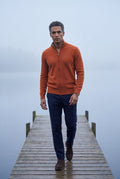 Orange Textured Stand Collar Full Zip Knitted Cardigan - Photo 13