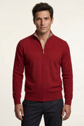 Red Textured Stand Collar Full Zip Knitted Cardigan - Photo 14