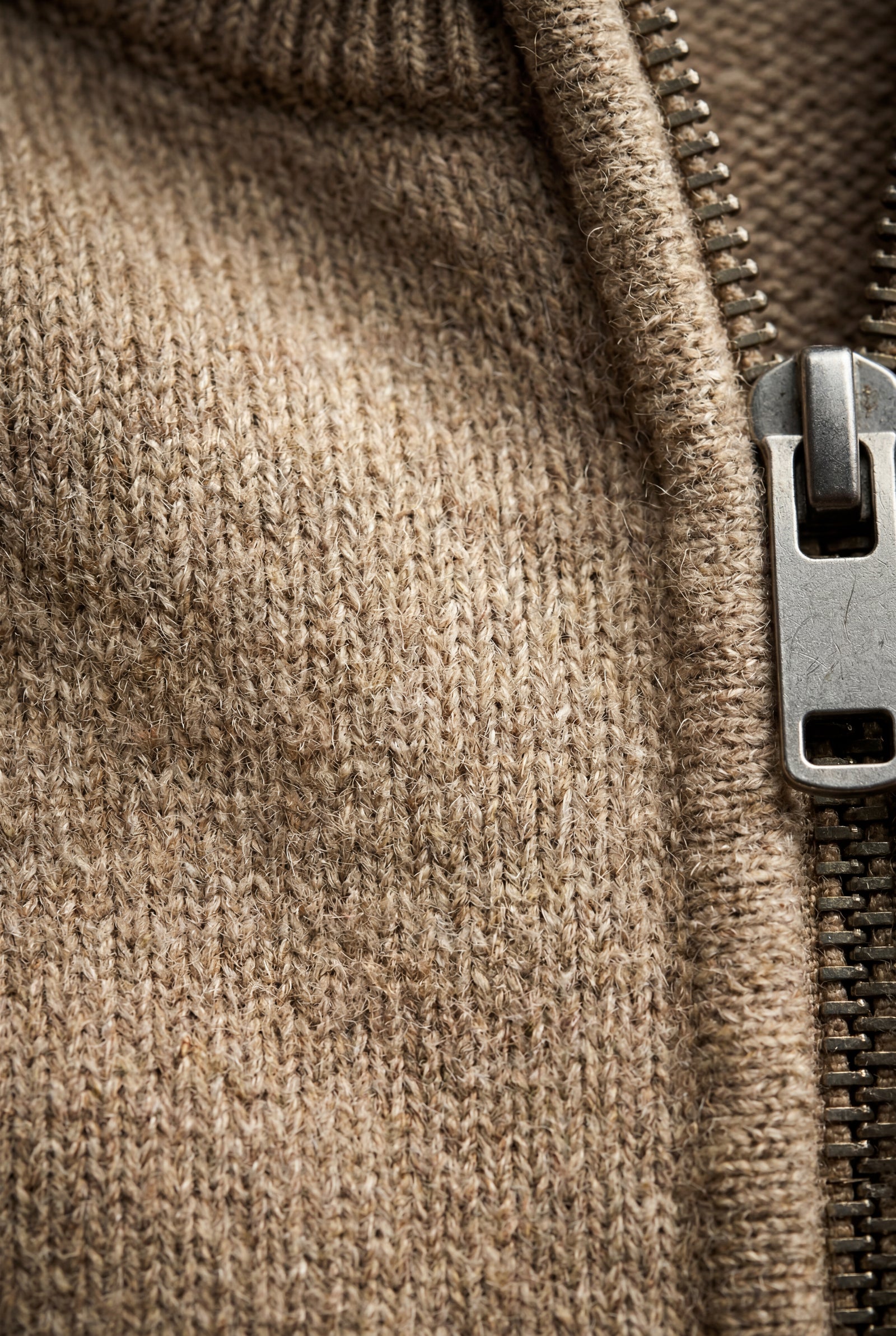 Khaki Textured Stand Collar Full Zip Knitted Cardigan - Photo 5