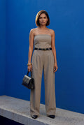 Khaki Wide-leg High-waisted Tailored Trousers with Pleats - Wide leg pants - Photo 7