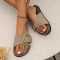 Wide-strap Slide Sandals with Oversized Buckle Detail - Flat sandals - Photo 2