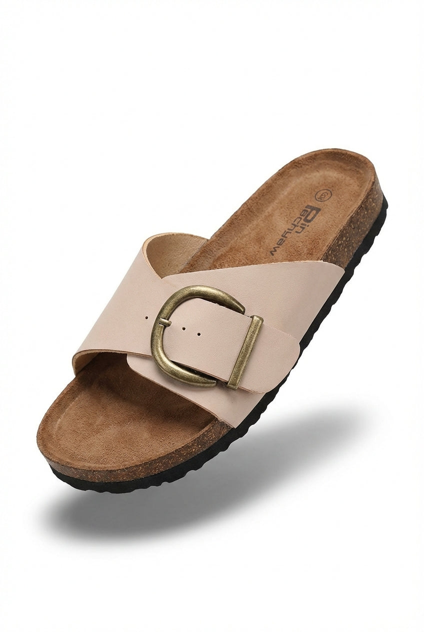 Wide-strap Slide Sandals with Oversized Buckle Detail - Flat sandals - Photo 8