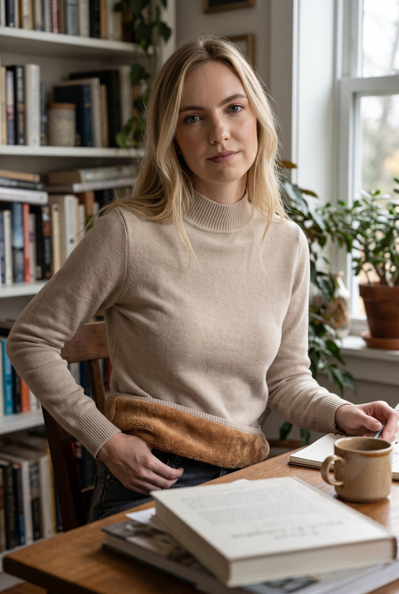 Fleece-Finished Mock Neck Sweater in Khaki — lifestyle