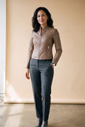 Women's Jacket Short Zip in Khaki — studio full