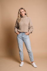 Women's Sweater High Neck Extra Long Sleeve in Khaki — studio