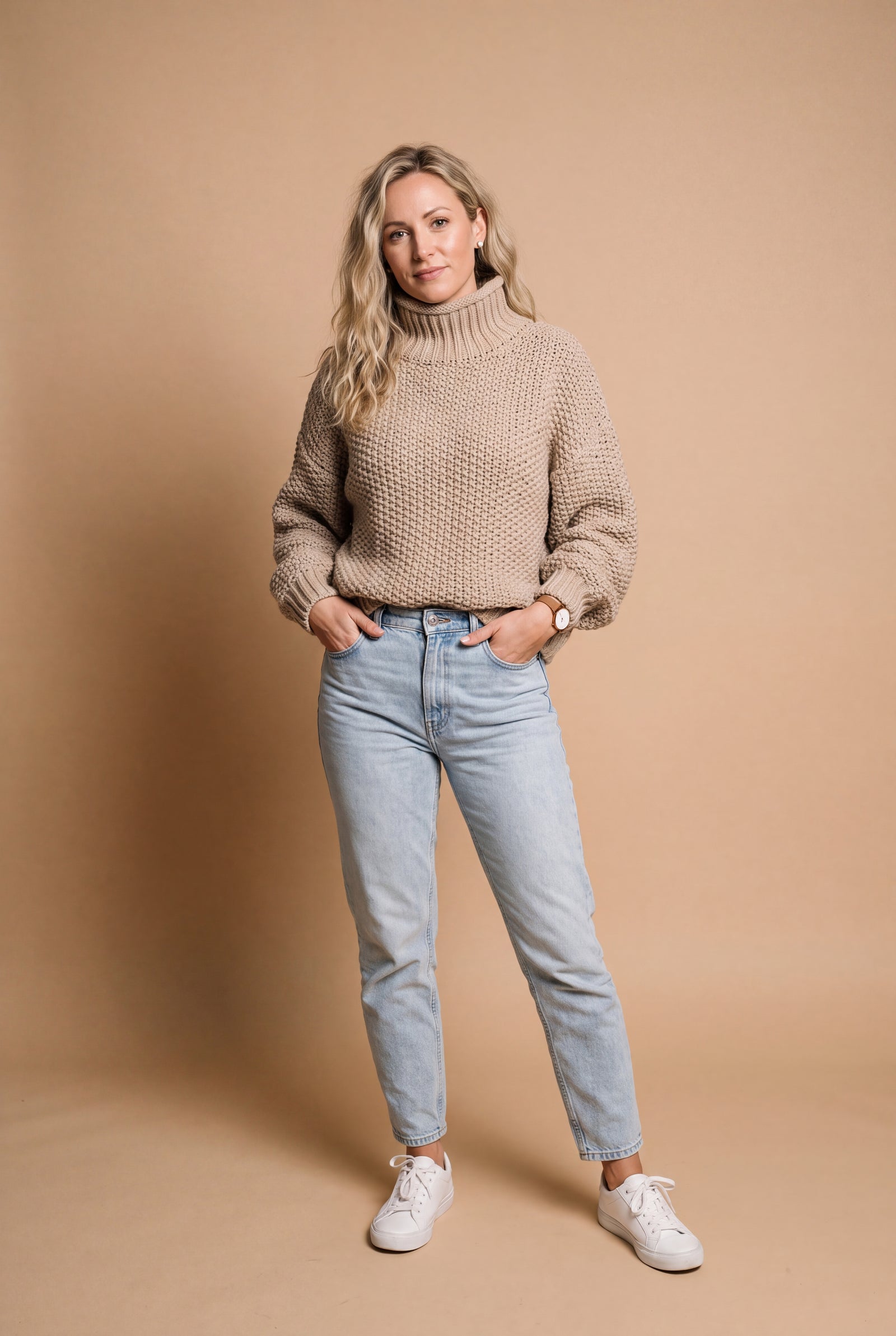 Women's Sweater High Neck Extra Long Sleeve in Khaki — studio