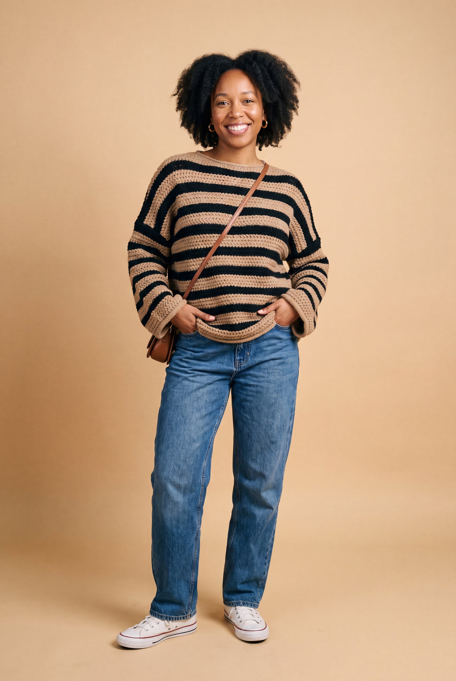 Women's Sweater Striped Oversized Fit in Khaki — primary studio